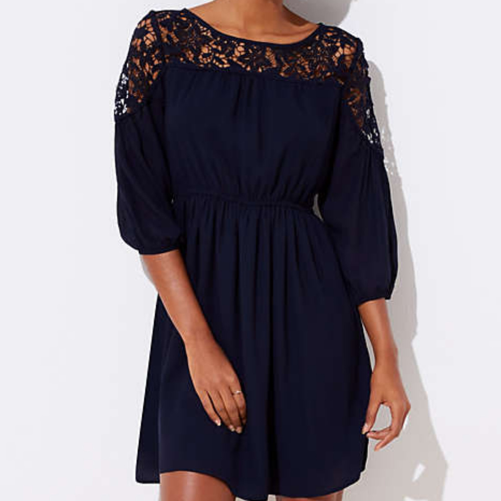 Navy Loft Floral Lace Yolk Dress